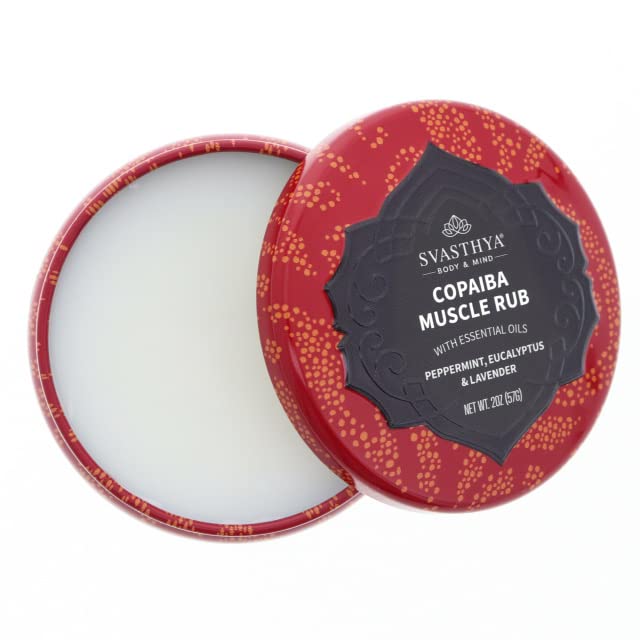 SVASTHYA BODY & MIND Copaiba Muscle Rub - Relieve Aching, Sore Muscles & Joint and Back Pains, Fast Acting Cooling Treatment, Has Copaiba, Essential Oils & Coconut Oil - Made in The USA, 2 oz