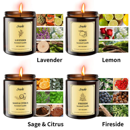 SVECKE 4-Pack 28oz Scented Soy Candles – Lemon, Lavender, Sage & Citrus, Fireside | Gift Set