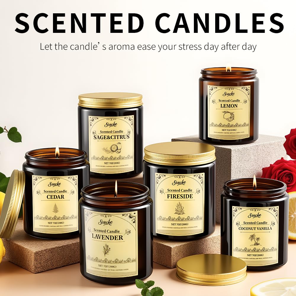 SVECKE Coconut Vanilla Scented Candles - 7oz Soy Wax Jar, Long-Lasting Aromatherapy