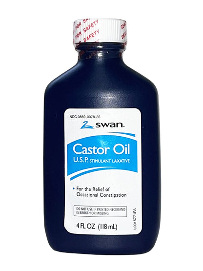 SWAN Castor Oil USP 100% Stimulant Laxative 4 Fl Oz — Relief for Occasional Constipation