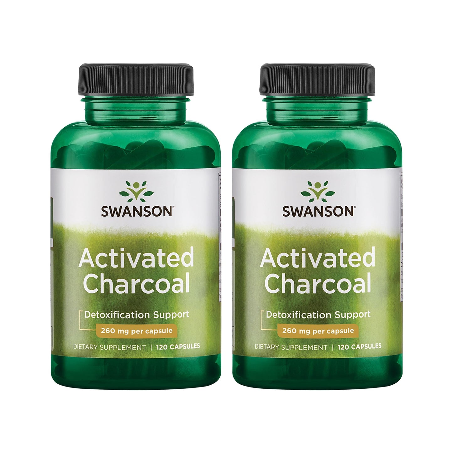 Swanson Activated Charcoal - 520 mg per Serving (2 Capsules) - 120 Capsules x 2 Pack | Digestive Health, Bloating Relief, Regularity