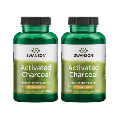 Swanson Activated Charcoal - 520 mg per Serving (2 Capsules) - 120 Capsules x 2 Pack | Digestive Health, Bloating Relief, Regularity