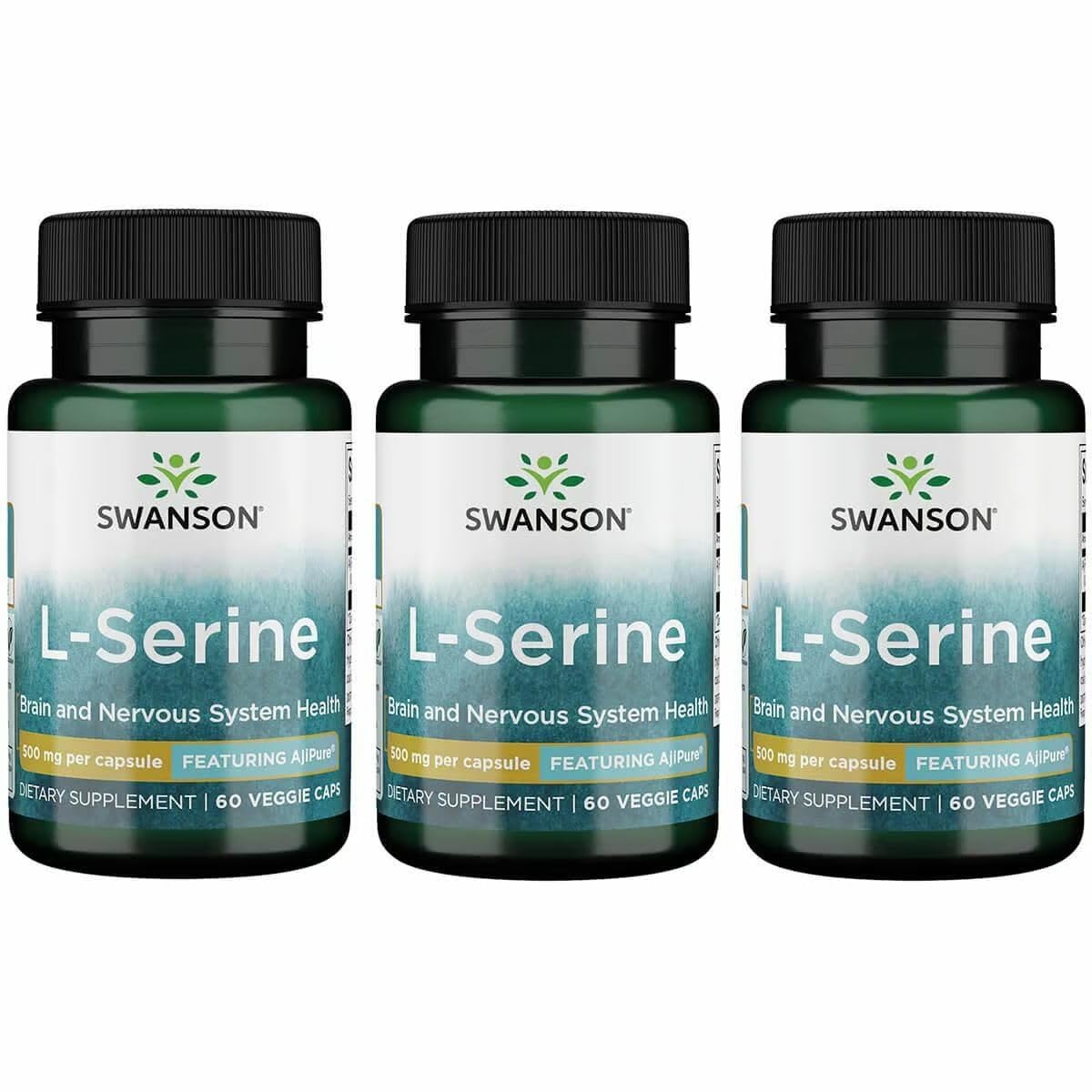 Swanson Ajipure L-Serine – Brain Health & Nervous System Support – 60 Veggie Capsules, 500mg Each (3 Pack)