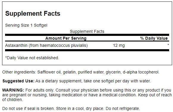Swanson Maximum Strength Astaxanthin 12 mg - 30 Sgels | Antioxidant Support
