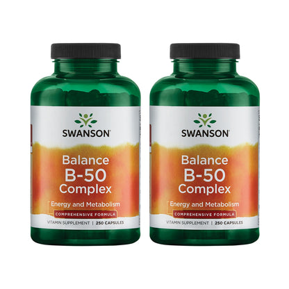 Swanson B-50 B-Complex – High Potency B Vitamins, 250 Caps (2 Pack)