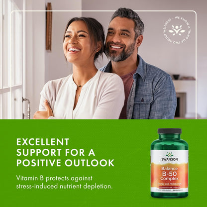 Swanson B-50 B-Complex – High Potency B Vitamins, 250 Caps (2 Pack)