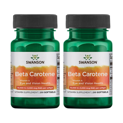 Swanson Beta-Carotene 250 Softgels - 3000mcg Vitamin A for Immune, Eye & Skin Health - 2 Pack