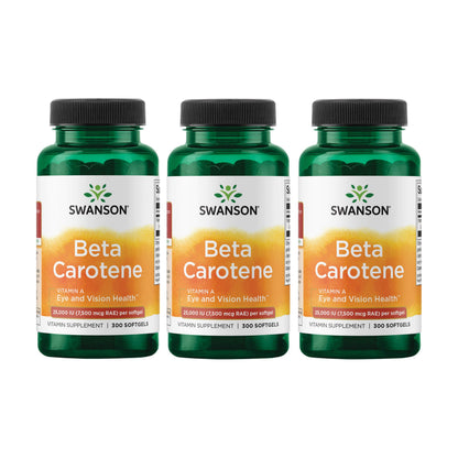 Swanson Beta-Carotene Vitamin A 25000 IU - 300 Softgels (3 Pack) | Eye, Skin & Immune Support
