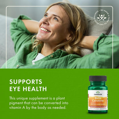 Swanson Beta-Carotene 250 Softgels - 3000mcg Vitamin A for Immune, Eye & Skin Health - 2 Pack