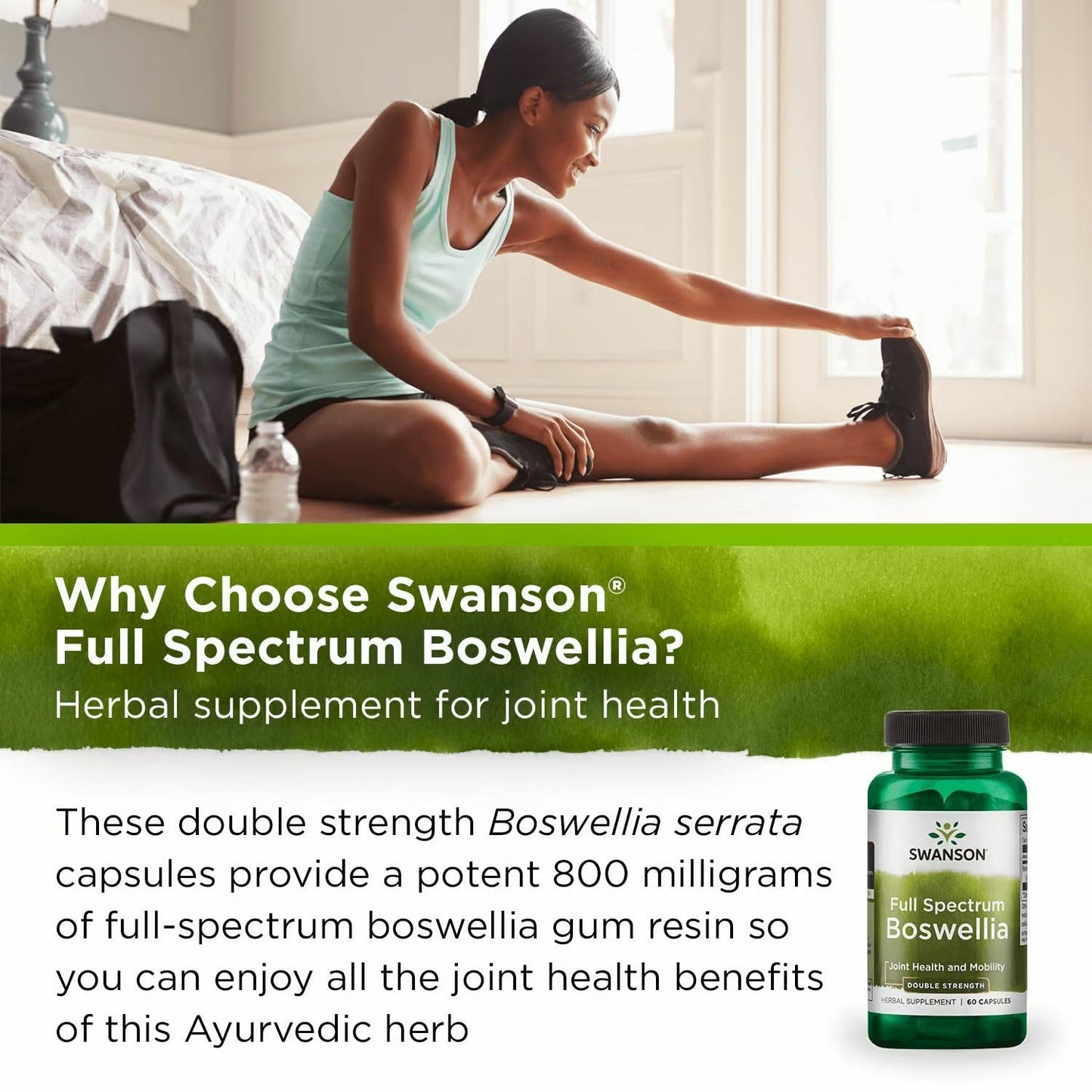 Swanson Double Strength Boswellia – Joint Support Supplement (60 Capsules, 800mg Each) – 3 Pack