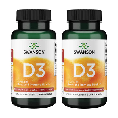Swanson Vitamin D3 Softgels 250 Count – 2 Pack for Bone Health & Immune Support