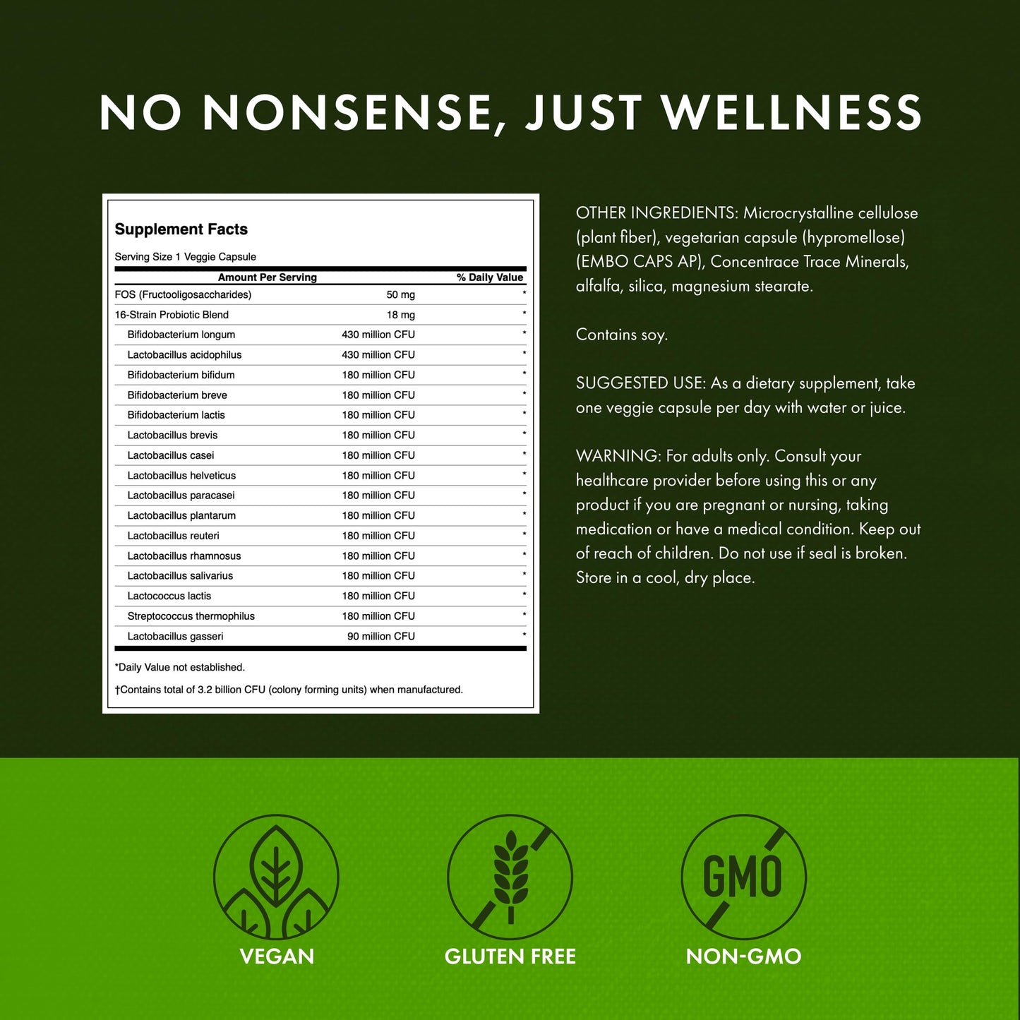 Swanson Dr. Stephen Langer's Formula - Natural Probiotic with Prebiotic FOS | 16 Strains, 3.2B CFU per Capsule - 60 Veggie Capsules