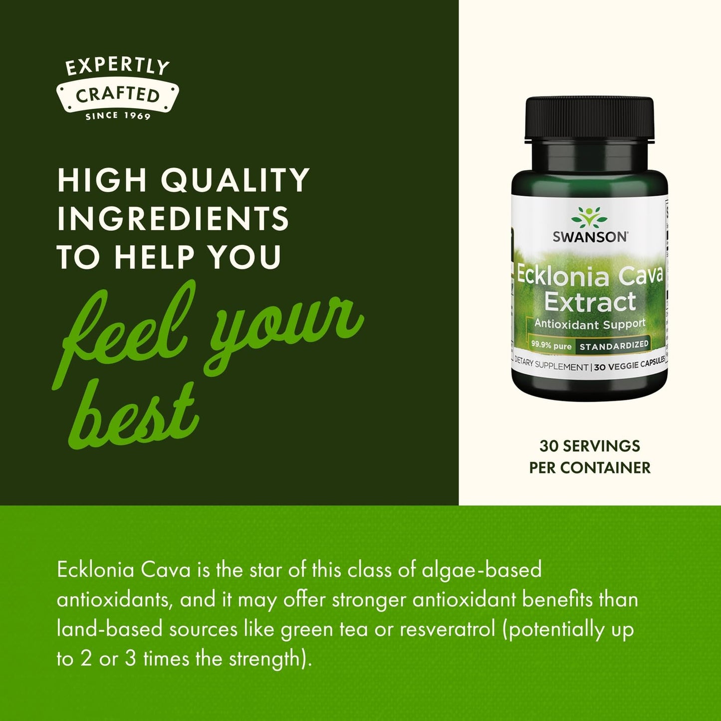 Swanson Ecklonia Cava Extract - Standardized 30 Veg Caps (3 Pack)