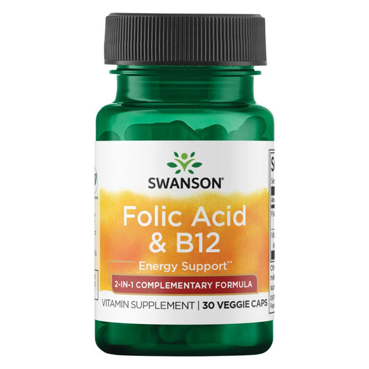 Swanson Folic Acid & Vitamin B12 – 30 Vegetarian Capsules