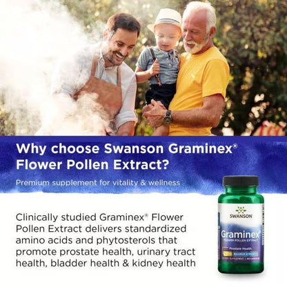 Swanson Graminex Flower Pollen Extract – Prostate & Urinary Health (60 Capsules, 500 mg) – 3-Pack