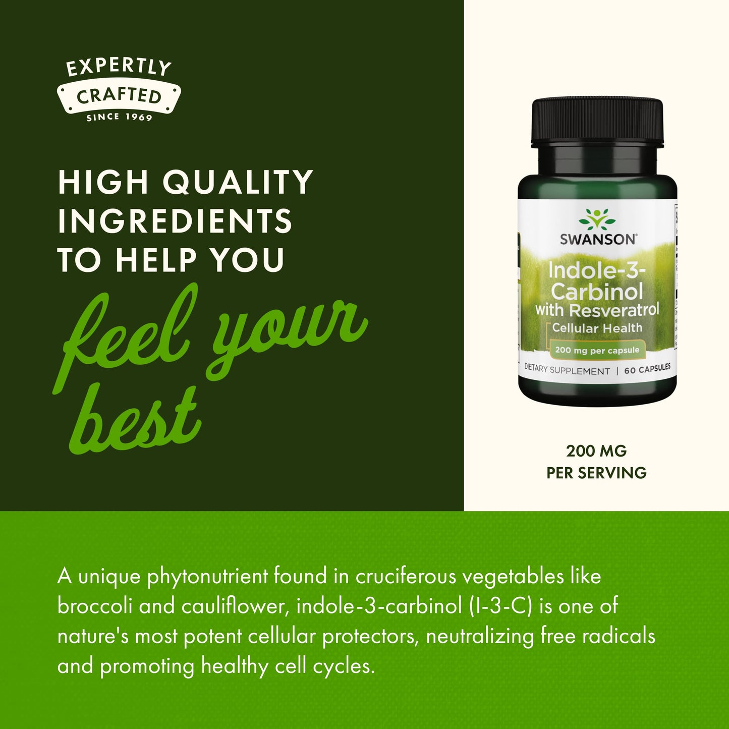Swanson Indole-3-Carbinol with Resveratrol (I3C) - Cellular Protection & Hormone Balance - 60 Caps