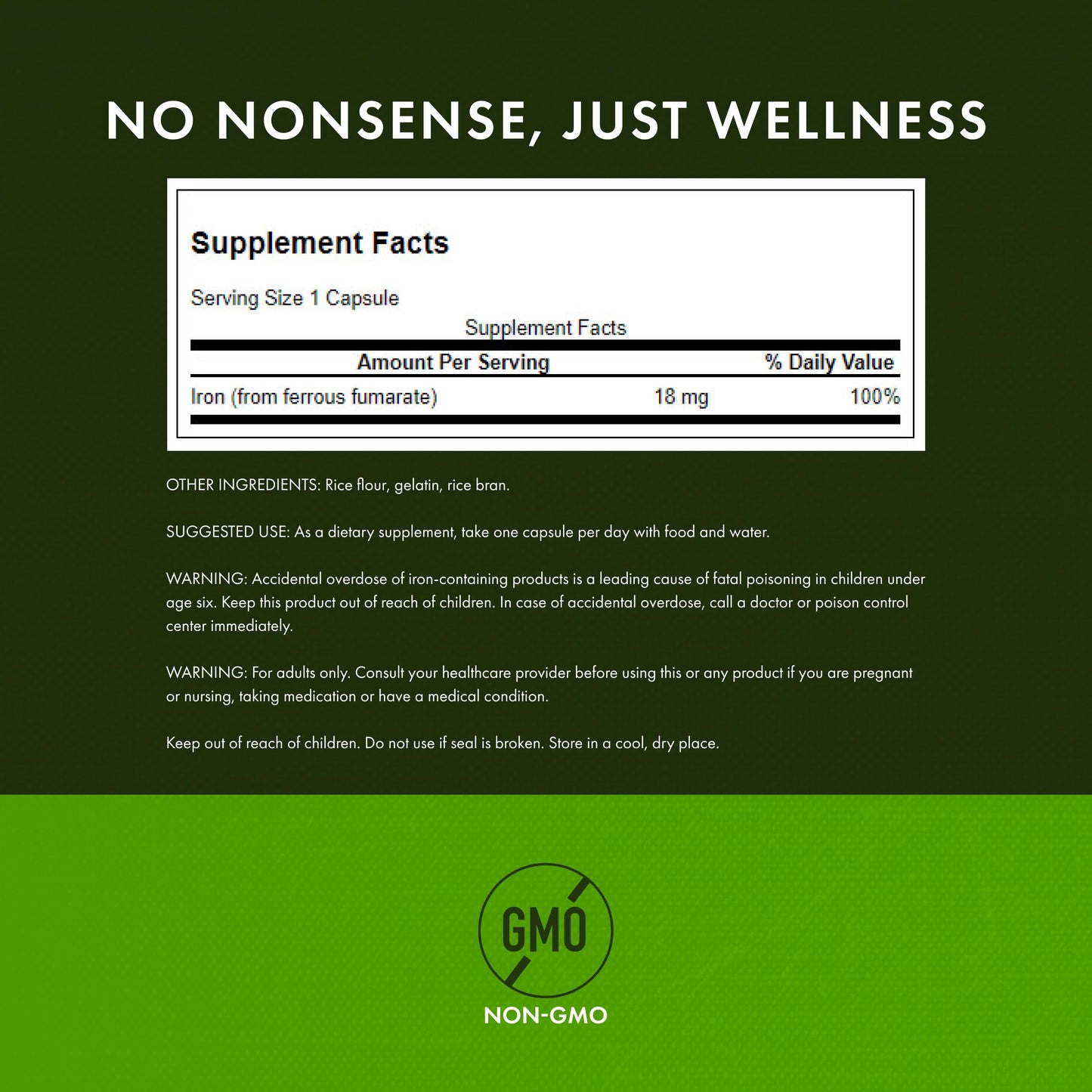 Swanson Iron (Ferrous Fumarate) – Energy Support, Oxygen Delivery & Fatty Acid Metabolism | 60 Caps, 18 mg