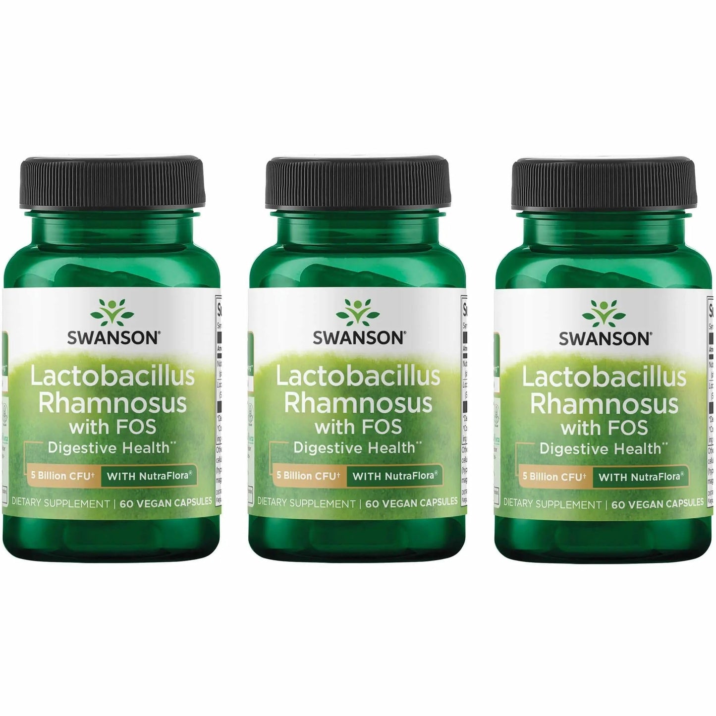 Swanson Lactobacillus Rhamnosus with FOS - Probiotic Supplement 5 Billion CFU - 3-Pack (60 Veggie Caps)
