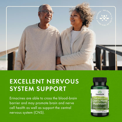 Swanson Full Spectrum Lion's Mane – Brain Health, Memory & Focus (60 Capsules, 2 Pack) Gluten-Free & Non-GMO