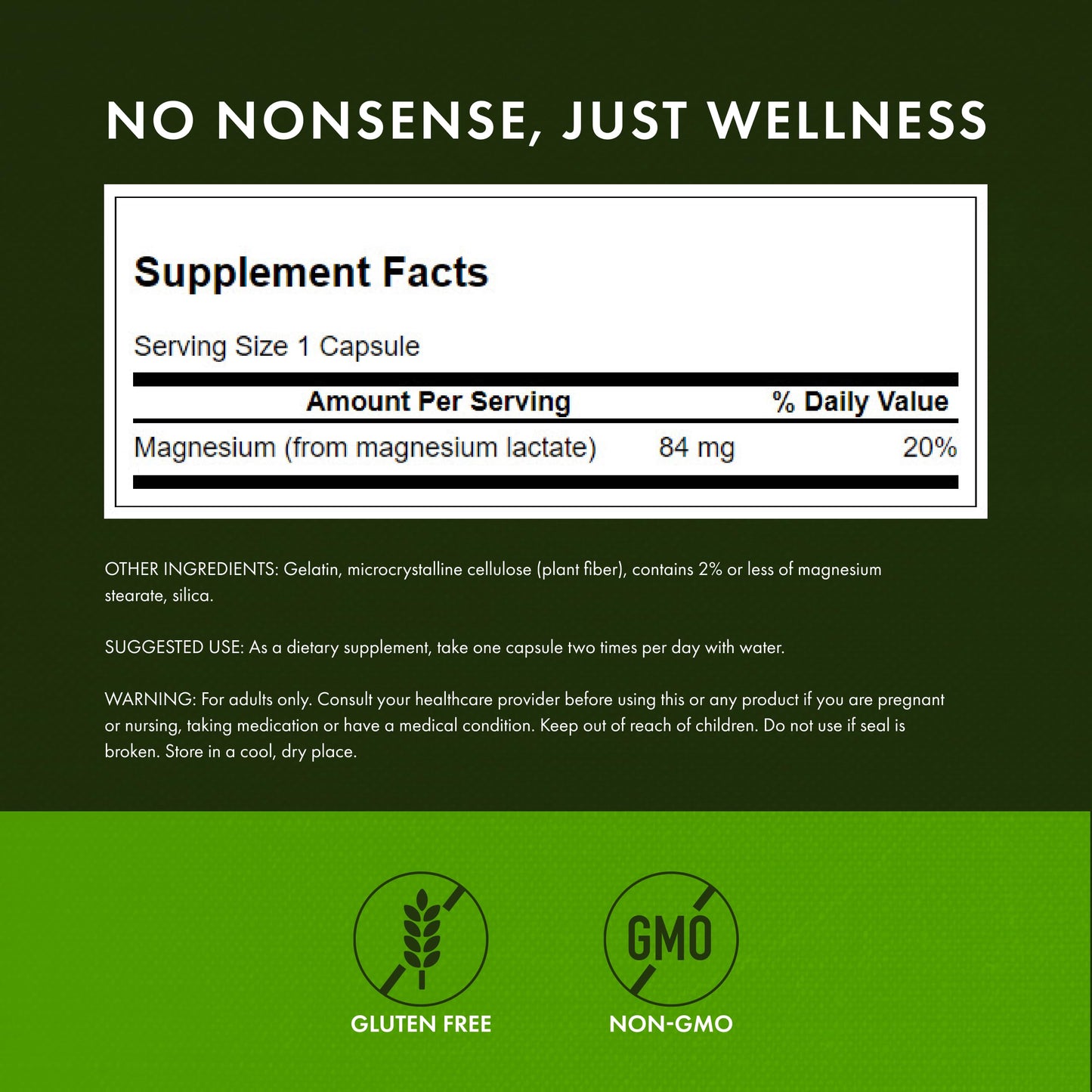 Swanson Magnesium Lactate (84 mg) - Lactose-Free Mineral Supplement, 120 Capsules