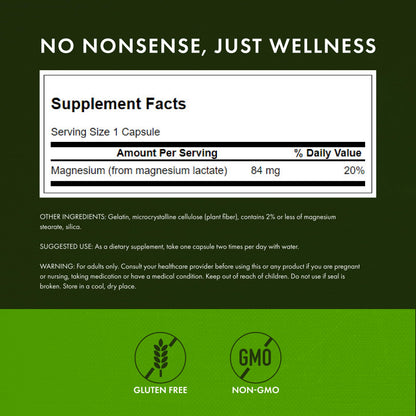 Swanson Magnesium Lactate (84 mg) - Lactose-Free Mineral Supplement, 120 Capsules
