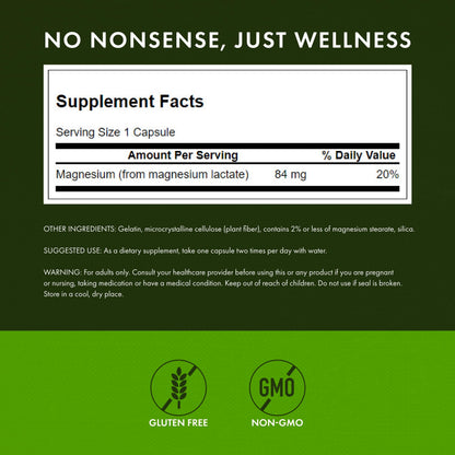 Swanson Magnesium Lactate - Lactose-Free Magnesium with Gentle Absorption | 4-Pack (480 capsules)