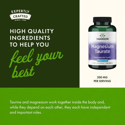 Swanson Magnesium Taurate Mineral Supplement - 120 Tablets (100 mg) - 4 Pack