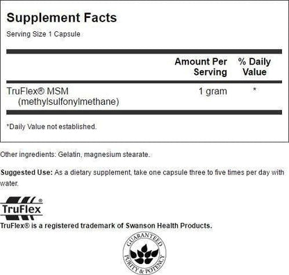 Swanson MSM 1000 Milligrams 120 Capsules - Joint Support & Skin Health