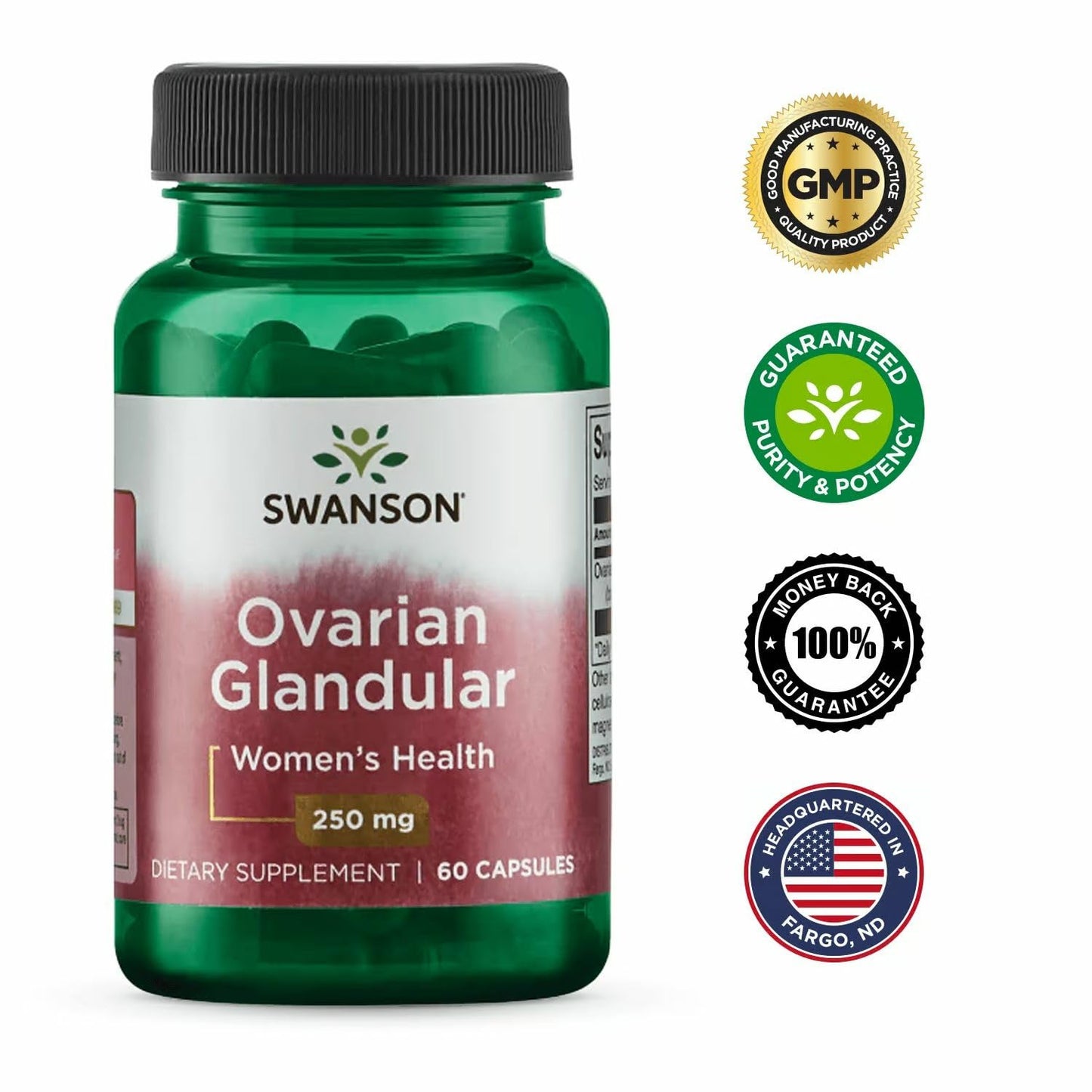 Swanson Ovarian Glandular - Natural Women's Health & Balance Support | 60 Capsules (250 mg) - 4 Pack