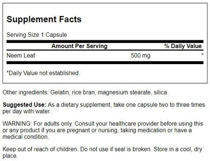 Swanson Premium Neem Leaf Immune Health - 500 mg, 100 Capsules