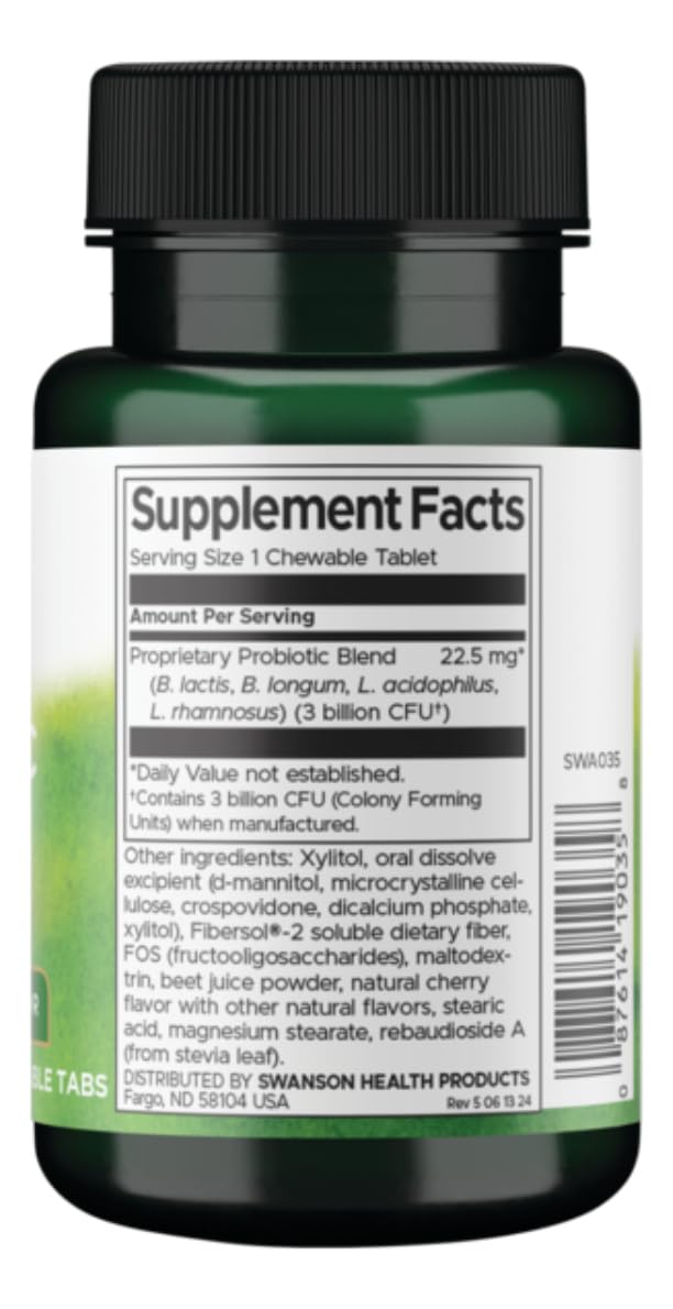 Swanson Probiotic Kids NAT Cherry 60 CHWBL | Sugar-Free Cherry Probiotic for Kids