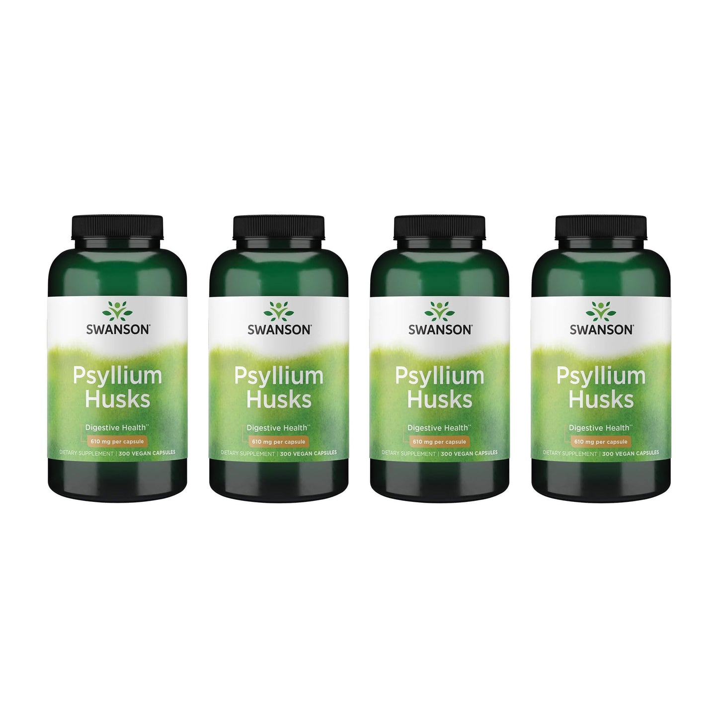 Swanson Psyllium Husk Dietary Fiber Supplement 610 mg 300 Capsules - 4 Pack