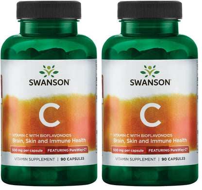 Swanson Pureway-Vitamin C 500mg with Bioflavonoids – 2-Pack (90 Capsules Each)