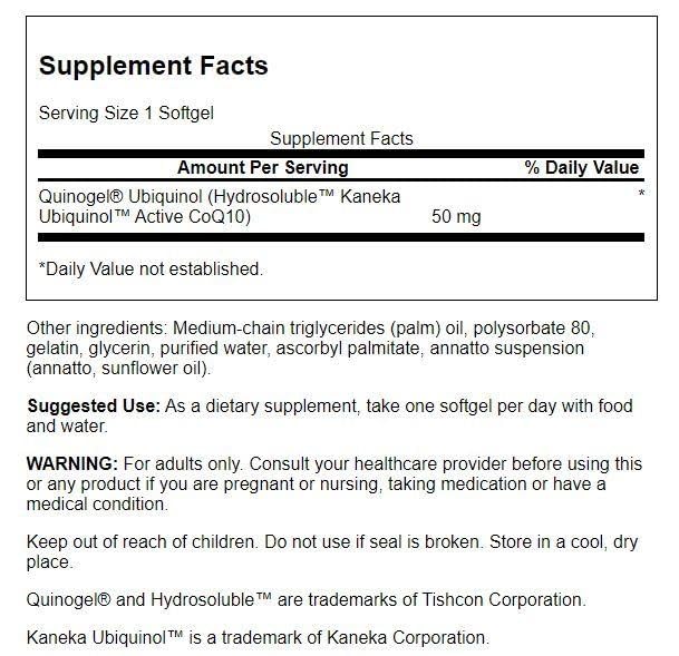 Swanson Quinogel (Hydrosoluble Ubiquinol Coq10) 50 Milligrams 30 Sgels (Pack of 2) | Swanson Health