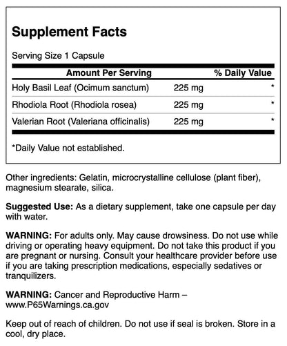 Swanson Rhodiola Holy Basil Valerian Stress Complex 225/225/225 mg – Stress Support, Wellbeing & Relaxation (180 Capsules)