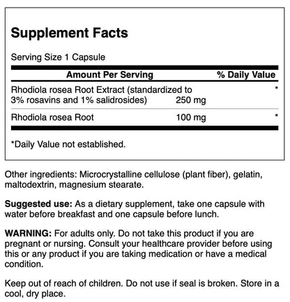 Swanson Rhodiola Rosea Extract 60 Caps - Standardized 1% Salidrosides, 3% Rosavins