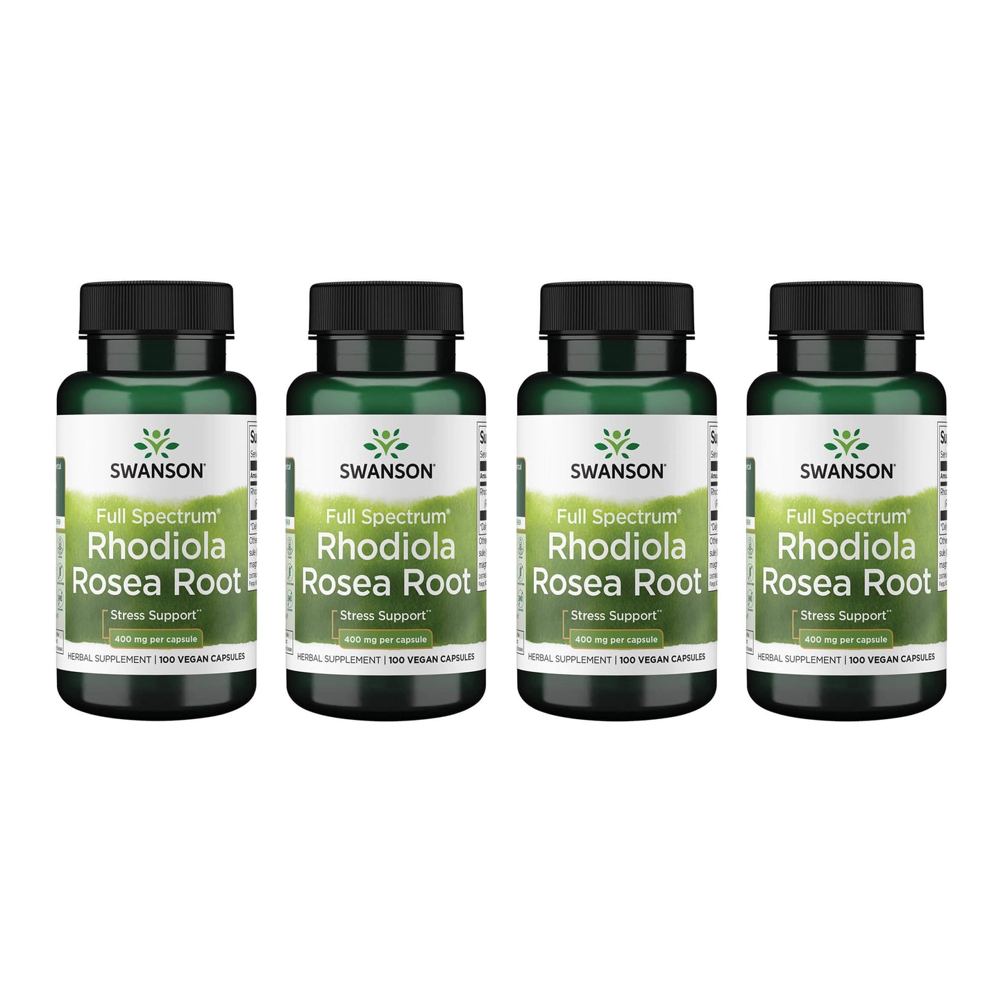 Swanson Rhodiola Rosea Root - Adaptogenic Mood & Stress Support (4 Pack, 100 Caps, 400 mg Each)