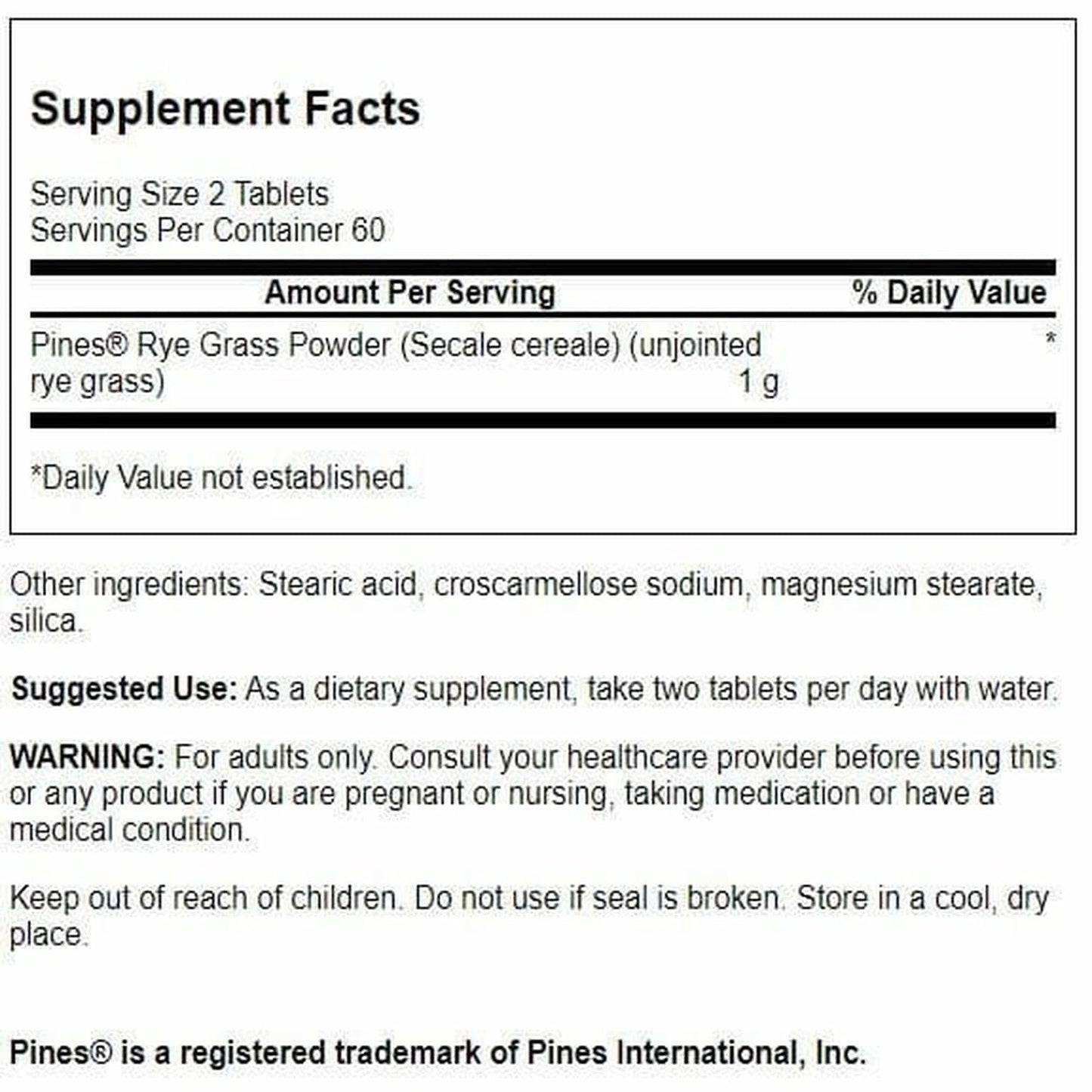 Swanson Rye Grass 500 mg - 120 Tabs | Green-Food Formula