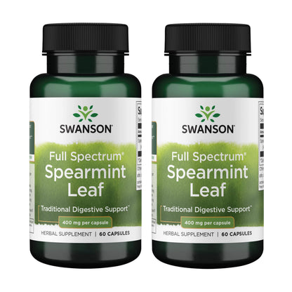 Swanson Spearmint Leaf (Mentha Spicata) - Full Spectrum Digestive Support | 60 Capsules x 400mg | 2 Pack