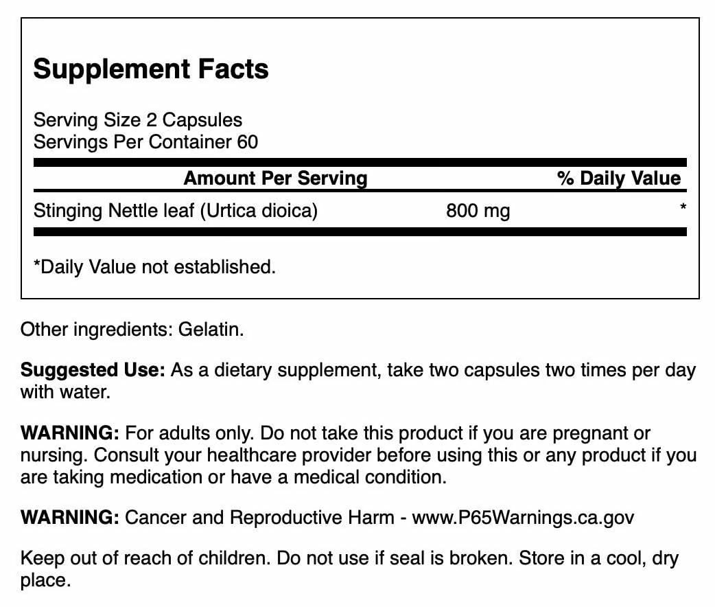 Swanson Stinging Nettle Leaf (Urtica Dioica) - Urinary & Respiratory Support (120 Capsules) - 2 Pack