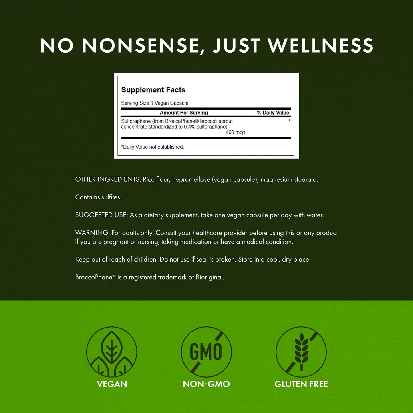 Swanson Sulforaphane - Broccoli Sprout Extract | 0.4% Sulforaphane, 60 Veggie Capsules (400 mcg each)
