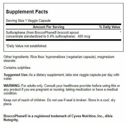 Swanson Sulforaphane - Broccoli Sprout Extract 0.4% Sulforaphane (400 mcg) | 60 Veggie Capsules - 4 Pack