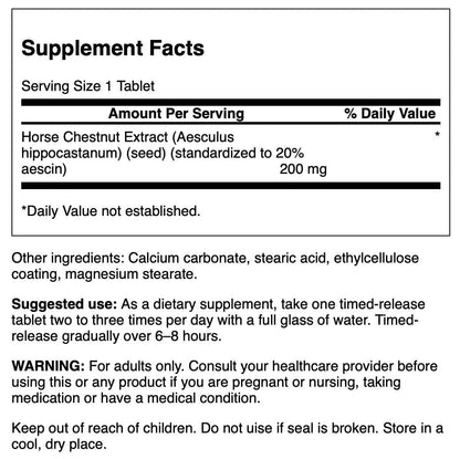 Swanson Timed-Release Horse Chestnut 22% Aescin, 200 mg, 120 Tabs