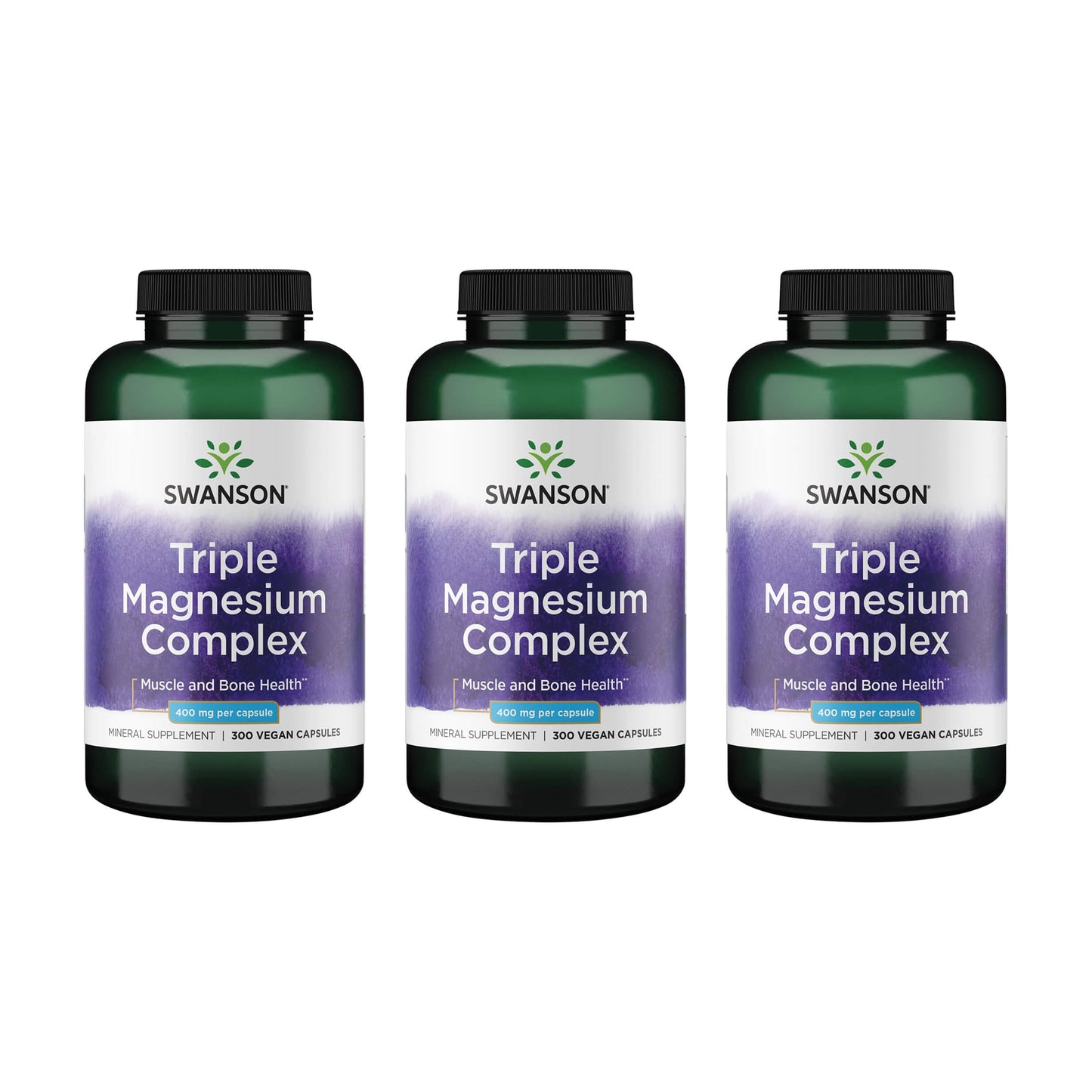 Swanson Triple Magnesium Complex – 3 Pack, 400 mg per Capsule (Citrate, Oxide & Aspartate)