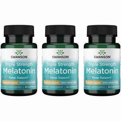 Swanson Triple Strength Melatonin - 10mg Sleep Support (60 Caps) - 3 Pack