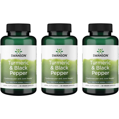 Swanson Premium Turmeric & Black Pepper - Antioxidant, Digestion & Joint Support - 90 Veg Caps (3 Pack)