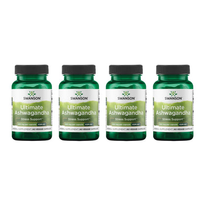 Swanson Ultimate Ashwagandha KSM-66 – Stress Support & Relaxation (60 Veggie Capsules, 250 mg) – 4 Pack
