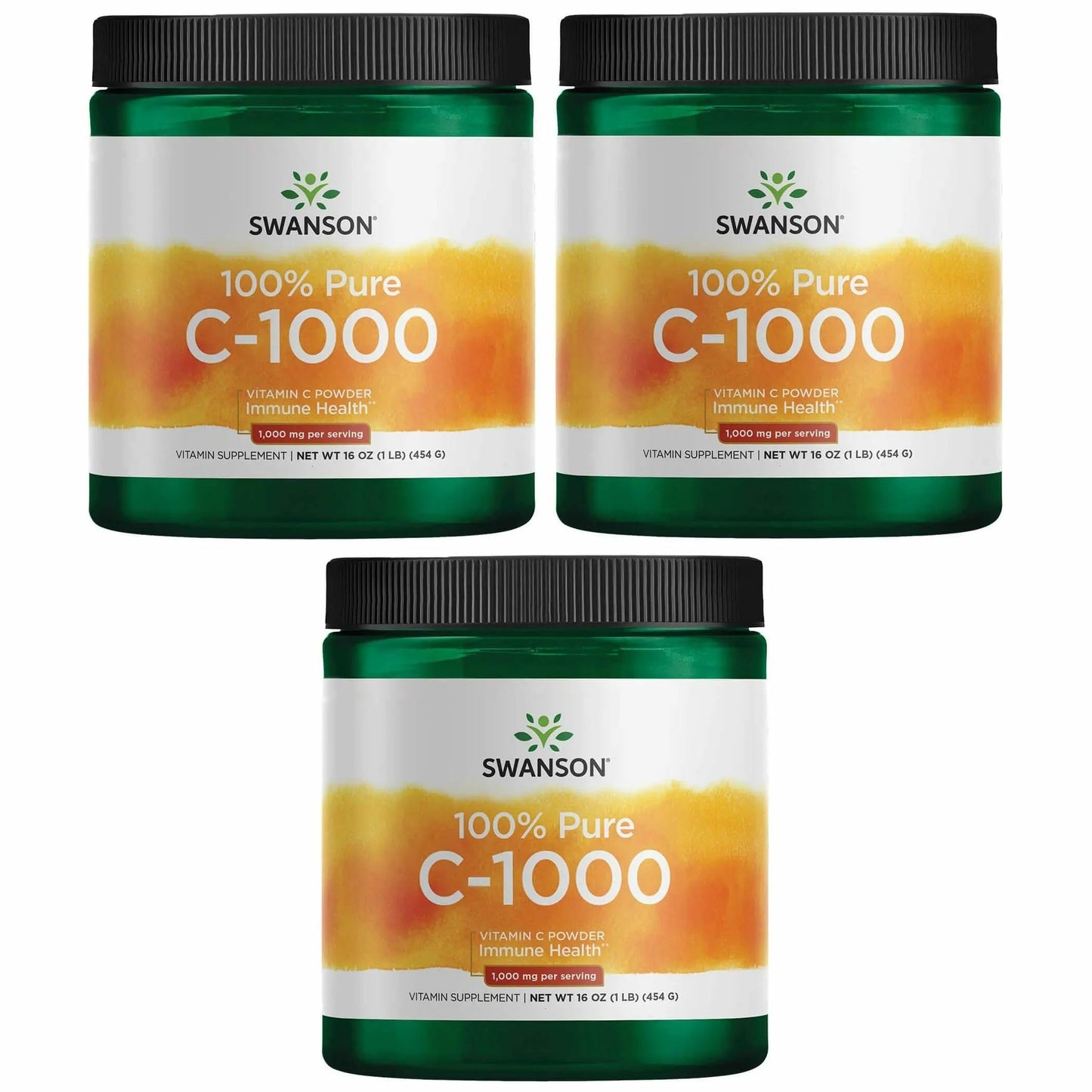 Swanson Vitamin C Powder 100% Pure Ascorbic Acid – Immune Support, Skin & Cardiovascular Health | 1000 mg per Serving, 1 lb, 3 Pack