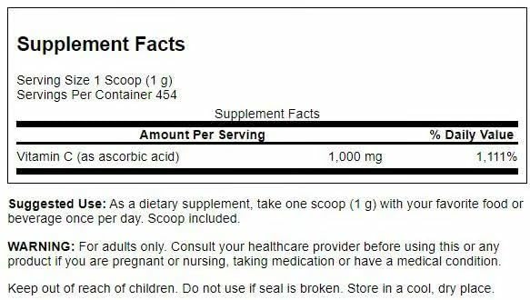 Swanson Vitamin C Powder 100% Pure Ascorbic Acid – Immune Support, Skin & Cardiovascular Health | 1000 mg per Serving, 1 lb, 3 Pack