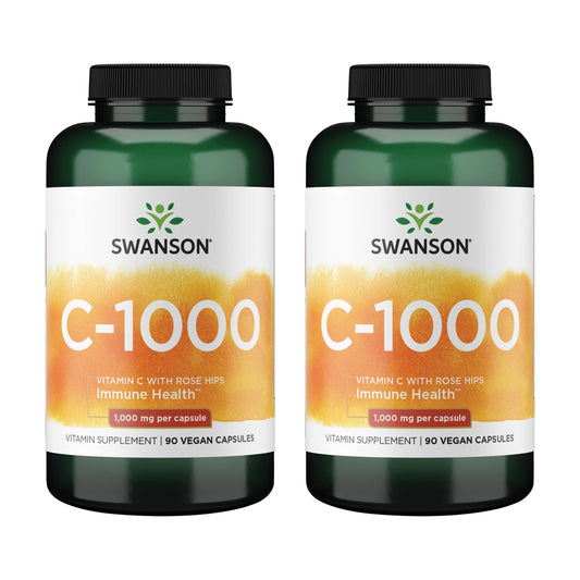 Swanson Vitamin C with Rose Hips – Immune Support, Skin & Heart Health | 90 Capsules, 1000mg Each (2 Pack)